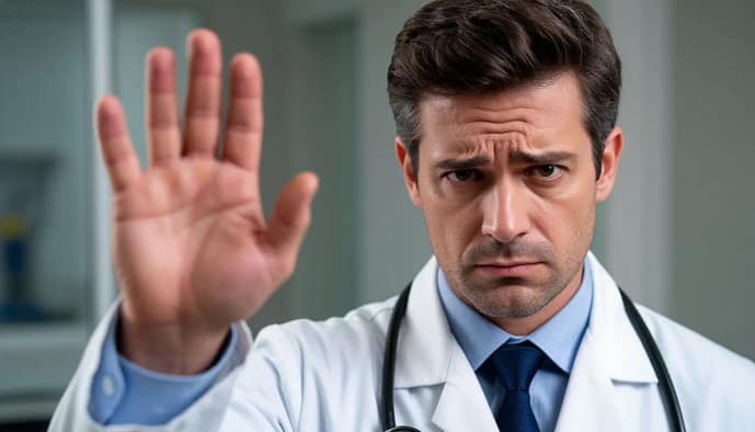 доктор с жестом "СТОП!"