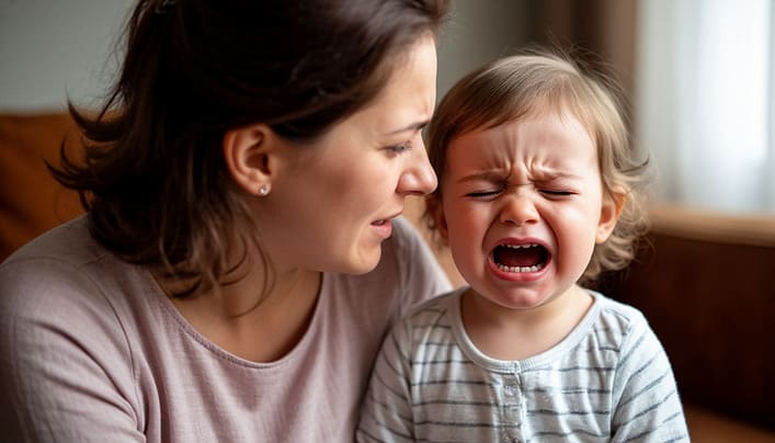 дошкольник плачет, мать его успокаивает "Мальчики не плачут"