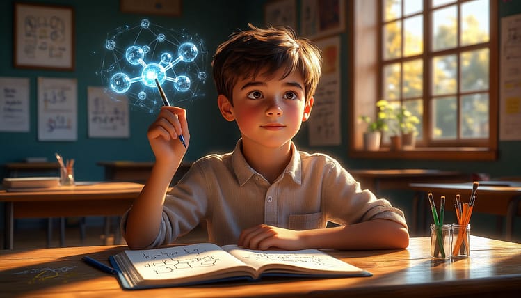 Ребенок и модель молекулы воды. Визуализация научных понятий для школьников