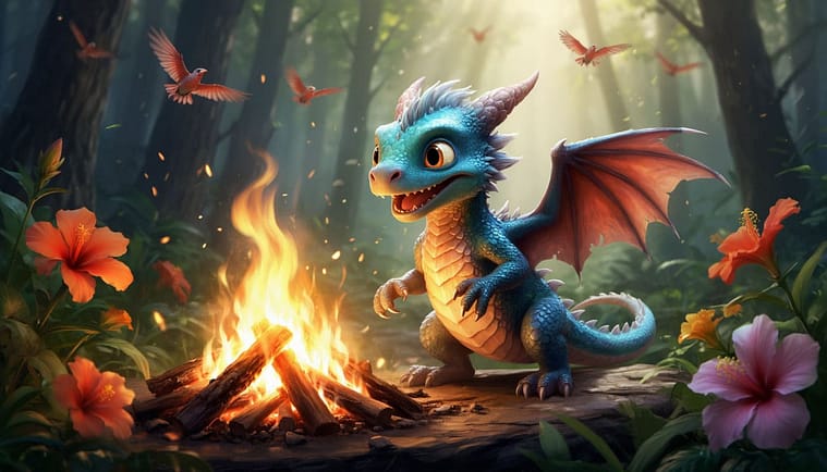 маленький дракончик у костра