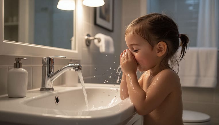 девочка 5 лет умывается