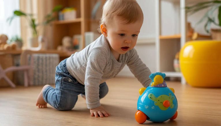 ребенок до года ползет за движущейся игрушкой