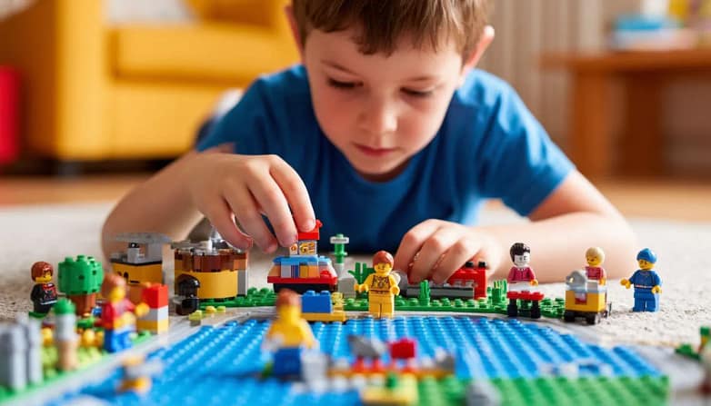 ребенок собирает конструктор LEGO