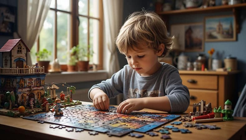 ребенок 5 лет собирает пазлы