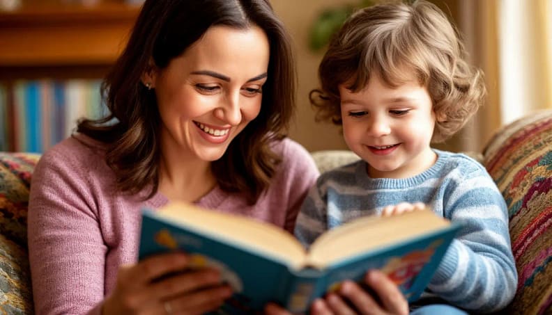 мать и ребенок читают книгу