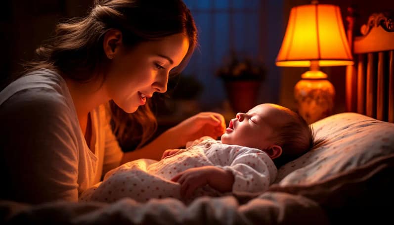 мать склонилась над младенцем