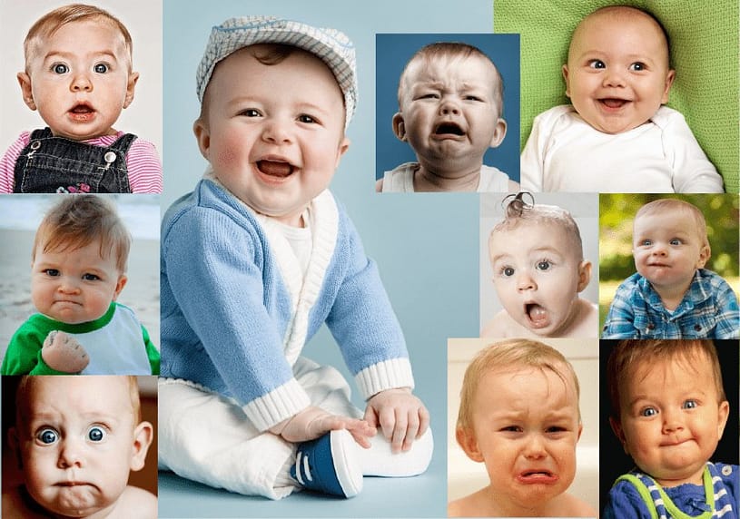 эмоции детей до года, много фотографий с разным выражением лиц младенцев