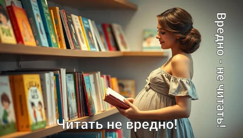 беременная выбирает детскую книжку для чтения