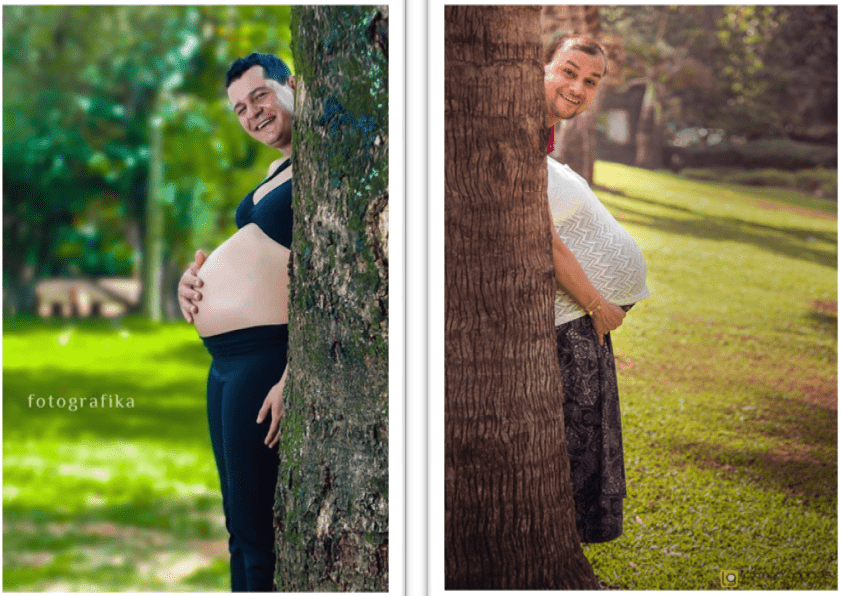 шутливая фотосессия беременной с мужем