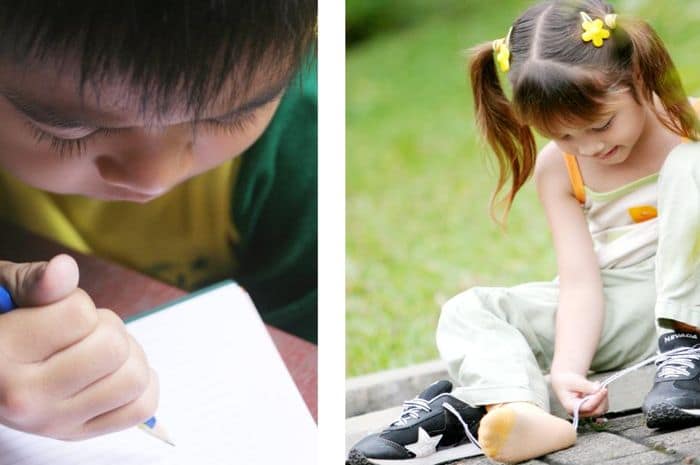 дети с диспраксией - мальчик неправильно держит ручку для письма, девочка не может зашнуровать кроссовки
