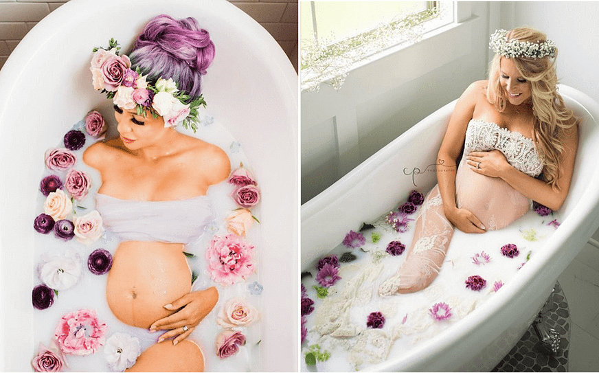 фотосессия беременной в молочной ванне