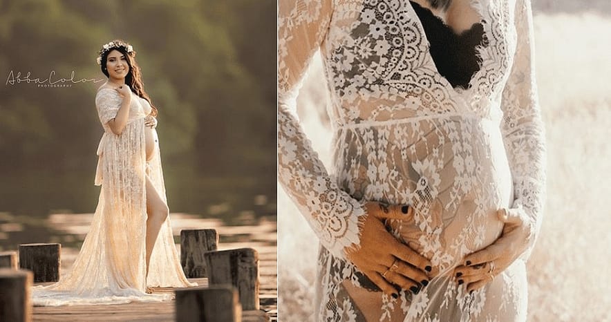 фотосессия беременной в кружевном платье