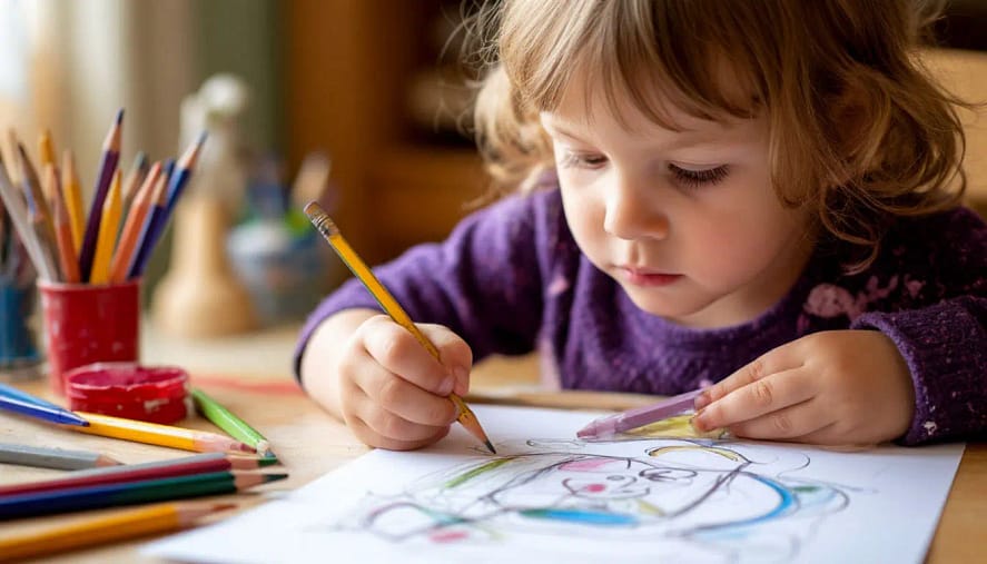 дошкольница рисует