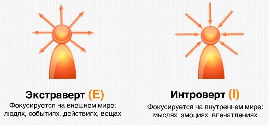 интроверт и экстраверт - схема, на чем фокусируется