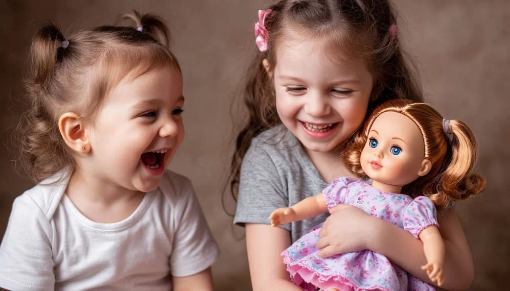 радостная девочка с куклой